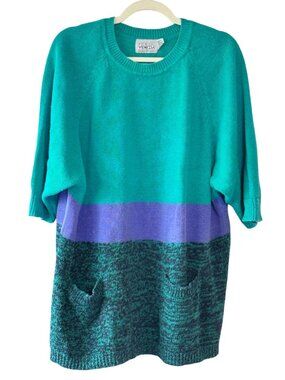 Vintage Venezia Sportswear Colorblock Sweater Oversized Ramie Cotton One Size